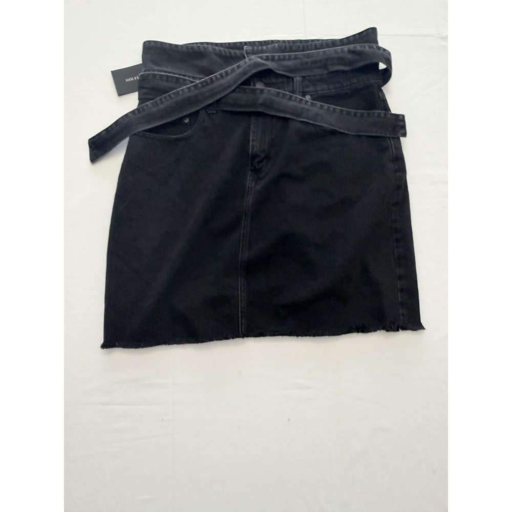 Nobody Denim Dejavu Vertigo Skirt Womens 32 Black Denim Mini High Rise Raw Hem